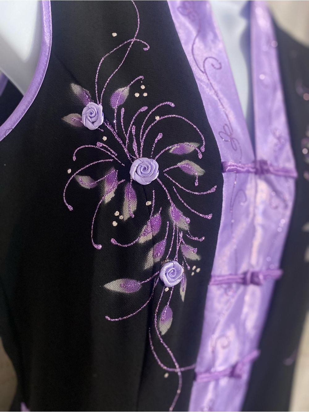 VTG Silver Dragon Chiffon Ao Dai Tunic Pants Set Purple Floral Y2K Fits Small - Picture 7 of 16